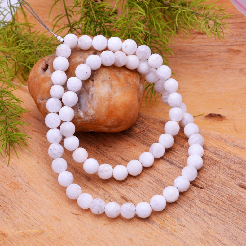 Best Quality 100% Natural White Scolecite Round Shape Smooth Beads Making For Jewelry 16 Inch Strand Beads Natural Stone Natural Beads image 3