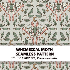 Whimsical Moth, Seamless Pattern, Whimsigoth, Fantasy, Boho (Digital Download)