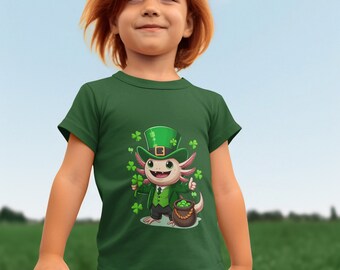 Kids Axolotl St Paddy's day Leprechaun- Kids Infant Toddler Youth St. Paddy's Day Shirt - Girls or Boys St Patrick's Day Shirt