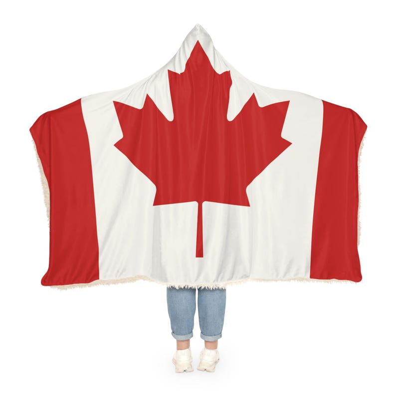 Canadian Flag Snuggle Blanket Hoodie, Sherpa Hooded Blanket, Fleece Hooded Blanket, Unisex Blanket Hoodie, Custom Blanket Gift image 2