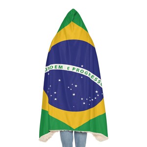 Brazilian Flag Snuggle Blanket Hoodie, Sherpa Hooded Blanket, Fleece Hooded Blanket, Custom Blanket Gift, Unisex Snuggle Blanket, image 6