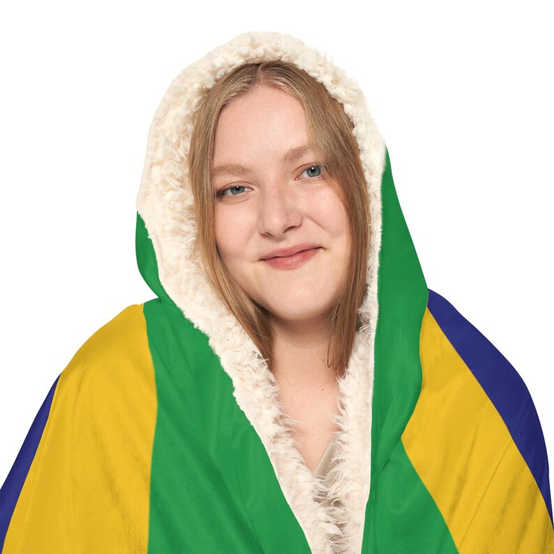 Brazilian Flag Snuggle Blanket Hoodie, Sherpa Hooded Blanket, Fleece Hooded Blanket, Custom Blanket Gift, Unisex Snuggle Blanket, image 7