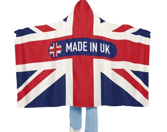 United Kingdom Flag Snuggle Blanket Hoodie, Sherpa Hooded Blanket, Fleece Hooded Blanket, Custom Blanket Gift, Travel Blanket