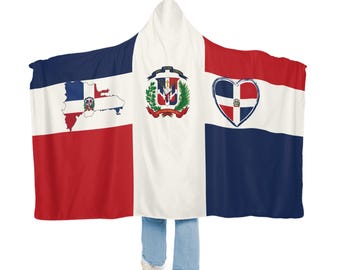 Cobertor com capuz e bandeira dominicana, cobertor com capuz sherpa, cobertor com capuz de lã, cobertor com capuz unissex, presente de cobertor personalizado
