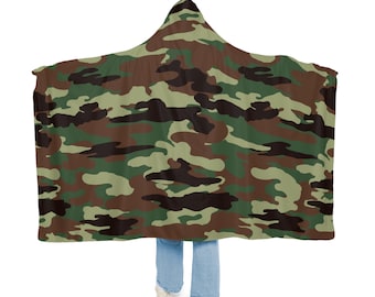 Camo Hooded Snuggle Blanket, Sherpa Hooded Blanket, Fleece Hooded Blanket, Custom Blanket, Blanket Gift, Unisex Blanket