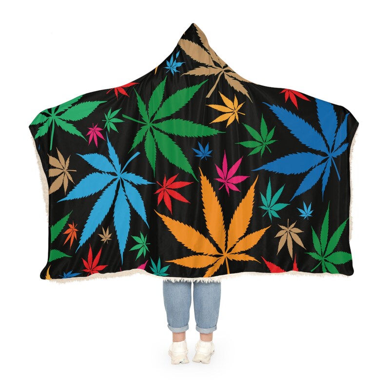 Black Weed Blanket, Sherpa Hooded Blanket, Fleece Hooded Blanket, Snuggle Hooded Blanket, Blanket Gift, Ultra Soft Blanket, Cozy Warm image 2