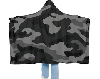 Camo Hooded Blanket, Sherpa Hooded Blanket, Fleece Hooded Blanket, Unisex Hooded Snuggle Blanket, Custom Blanket Gift