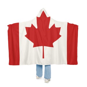 Canadian Flag Snuggle Blanket Hoodie, Sherpa Hooded Blanket, Fleece Hooded Blanket, Unisex Blanket Hoodie, Custom Blanket Gift image 1