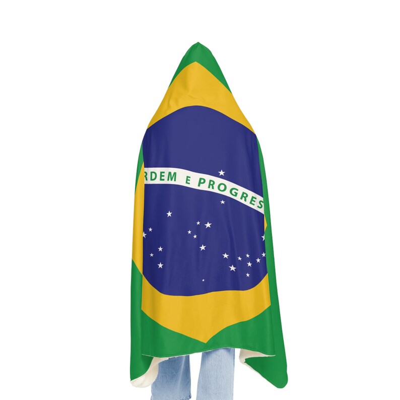 Brazilian Flag Snuggle Blanket Hoodie, Sherpa Hooded Blanket, Fleece Hooded Blanket, Custom Blanket Gift, Unisex Snuggle Blanket, image 4