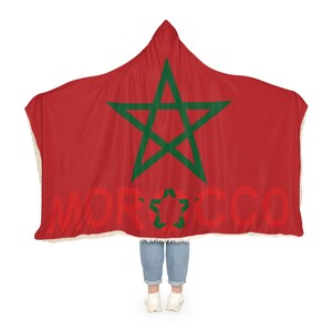 Moroccan Flag Snuggle Blanket Hoodie, Sherpa Hooded Blanket, Fleece Hooded Blanket, Custom Blanket Gift, Travel Blanket image 2