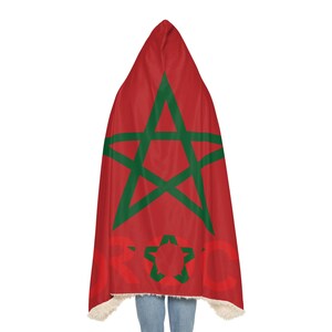 Moroccan Flag Snuggle Blanket Hoodie, Sherpa Hooded Blanket, Fleece Hooded Blanket, Custom Blanket Gift, Travel Blanket image 6