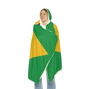 Brazilian Flag Snuggle Blanket Hoodie, Sherpa Hooded Blanket, Fleece Hooded Blanket, Custom Blanket Gift, Unisex Snuggle Blanket, image 3