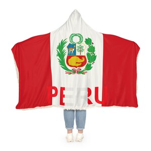 ペルー国旗フード付きブランケット、シェルパフード付きブランケット、フリースフード付きブランケット、カスタムブランケットギフト、ブランケットパーカー、ユニセックスブランケット 画像 2