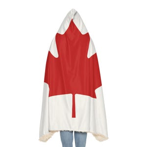 Canadian Flag Snuggle Blanket Hoodie, Sherpa Hooded Blanket, Fleece Hooded Blanket, Unisex Blanket Hoodie, Custom Blanket Gift image 6
