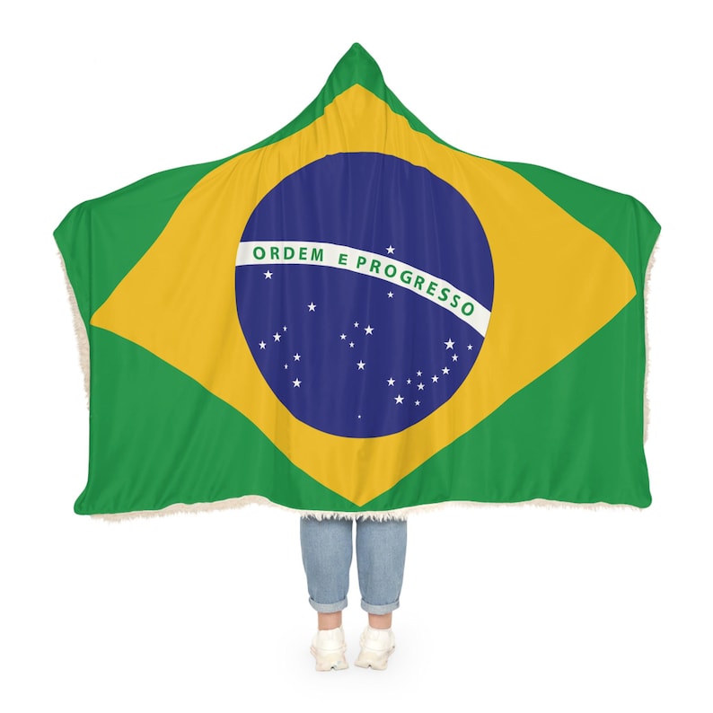 Brazilian Flag Snuggle Blanket Hoodie, Sherpa Hooded Blanket, Fleece Hooded Blanket, Custom Blanket Gift, Unisex Snuggle Blanket, image 2