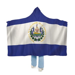 EL Salvador Flag Snuggle Blanket Hoodie, Sherpa Hooded Blanket, Fleece Hooded Blanket, Custom Blanket Gift, Travel Blanket