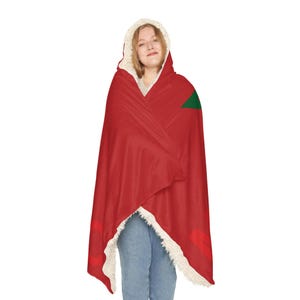 Moroccan Flag Snuggle Blanket Hoodie, Sherpa Hooded Blanket, Fleece Hooded Blanket, Custom Blanket Gift, Travel Blanket image 5