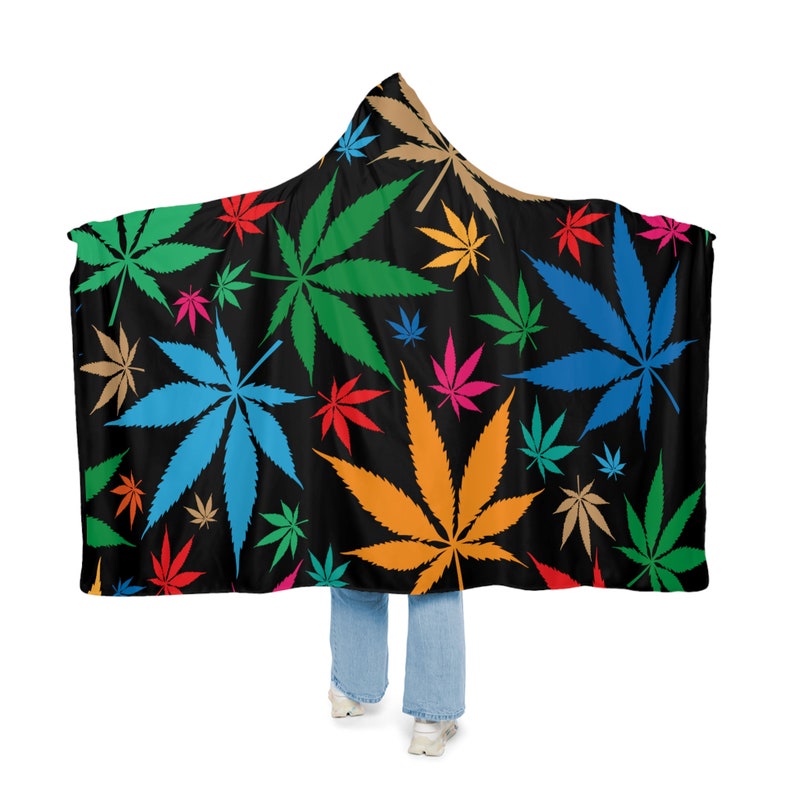 Black Weed Blanket, Sherpa Hooded Blanket, Fleece Hooded Blanket, Snuggle Hooded Blanket, Blanket Gift, Ultra Soft Blanket, Cozy Warm image 1