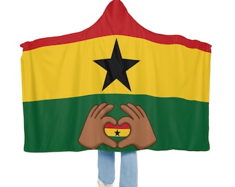 Ghana Flag Snuggle Blanket Hoodie, Sherpa Hooded Blanket, Fleece Hooded Blanket, Personalized Travel Blanket