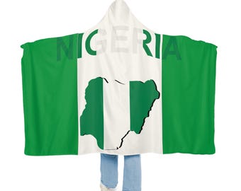 Nigeria Flag Hooded Snuggle Blanket, Sherpa Hooded Blanket, Fleece Hooded Blanket, Unisex Blanket, Custom Blanket Gift, Blanket Hoodie