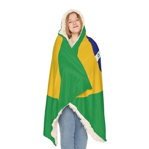 Brazilian Flag Snuggle Blanket Hoodie, Sherpa Hooded Blanket, Fleece Hooded Blanket, Custom Blanket Gift, Unisex Snuggle Blanket, image 5