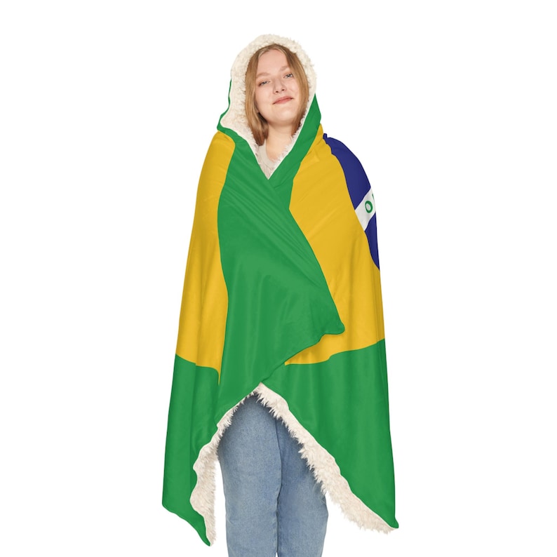 Brazilian Flag Snuggle Blanket Hoodie, Sherpa Hooded Blanket, Fleece Hooded Blanket, Custom Blanket Gift, Unisex Snuggle Blanket, image 5