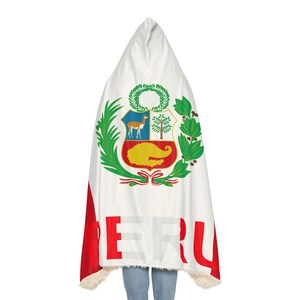 ペルー国旗フード付きブランケット、シェルパフード付きブランケット、フリースフード付きブランケット、カスタムブランケットギフト、ブランケットパーカー、ユニセックスブランケット 画像 6