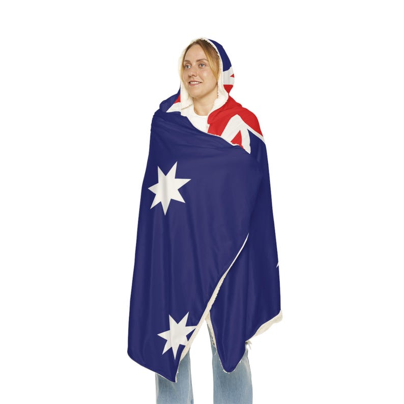 Australian Flag Snuggle Blanket Hoodie, Sherpa Hooded Blanket, Fleece Hooded Blanket, Unisex Blanket Hoodie, Custom Blanket Gift image 3