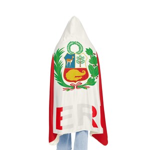 ペルー国旗フード付きブランケット、シェルパフード付きブランケット、フリースフード付きブランケット、カスタムブランケットギフト、ブランケットパーカー、ユニセックスブランケット 画像 4