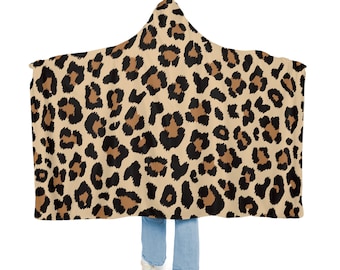 Manta con capucha y estampado de guepardo, manta con capucha de sherpa, manta con capucha de vellón, manta personalizada para regalar, manta unisex para acurrucarse