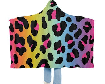 Multicolor Cheetah Print Camo Hooded Snuggle Blanket, Sherpa Hooded Blanket, Fleece Hooded Blanket, Custom Blanket Gift,