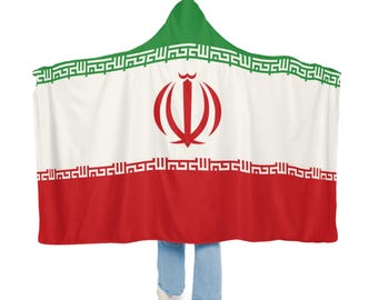Iranian Flag Snuggle Blanket Hoodie, Sherpa Hooded Blanket, Fleece Hooded Blanket, Travel Blanket, Personalized Blanket