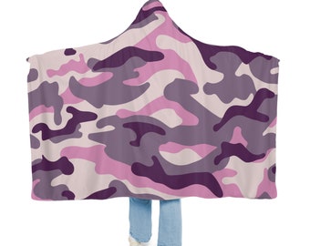 Cobertor de capuz camuflado rosa, cobertor com capuz sherpa, cobertor com capuz de lã, cobertor de aconchego feminino, presente de cobertor personalizado