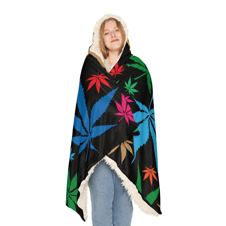 Black Weed Blanket, Sherpa Hooded Blanket, Fleece Hooded Blanket, Snuggle Hooded Blanket, Blanket Gift, Ultra Soft Blanket, Cozy Warm image 5