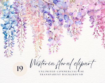 Wisteria Clipart | Watercolor Clipart | Paper Crafts | Purple Flowers | Wisteria Flower Png | Digital Download | Wisteria Floral Clip Art