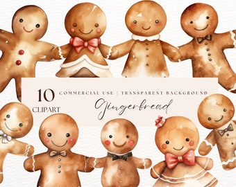 Aquarell Weihnachtslebkuchen Clipart | Digitaler Download | Transparentes Png | Lebkuchen Mann Clipart | Winter Clipart | Weihnachten Png