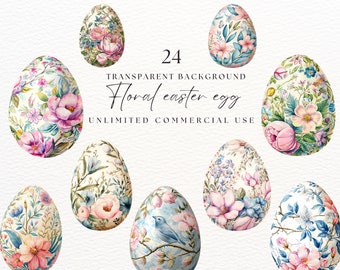 Aquarell Ostern Clipart | Digitaler Download | Osterei Png | Boho Ostern | Clip-Kunst Erste Blumen | Digitale Png Clipart | Blumen-Ei
