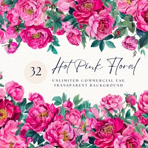 Fleurs aquarelles | Fleurs roses fuchsia des cliparts | Image numérique | Clipart numérique PNG | Clipart mariage | Utilisation commerciale