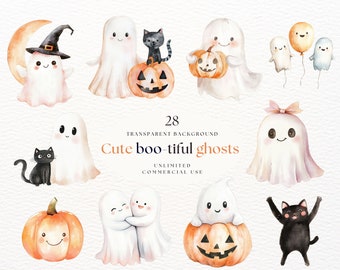 Imágenes prediseñadas lindas de Halloween / Imágenes prediseñadas de fantasmas boho / Imágenes prediseñadas de fantasmas lindos / Imágenes prediseñadas de Halloween espeluznantes / Fantasmas de acuarela / Imagen de Halloween