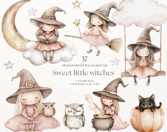 Witch Clip Art Png, Pastel Witchcraft Clip Art, Witchy Clipart, Full Commercial Use, Halloween Clipart, Watercolor Fantasy Fairytale Clipart