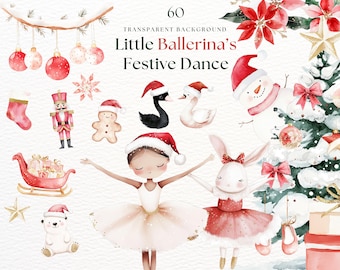 Watercolor Christmas Ballerina Clipart, Ballerina Princess, Nutcracker Ballet, Winter Holiday Decor, Cute Christmas PNG, Fairy Tale Graphics