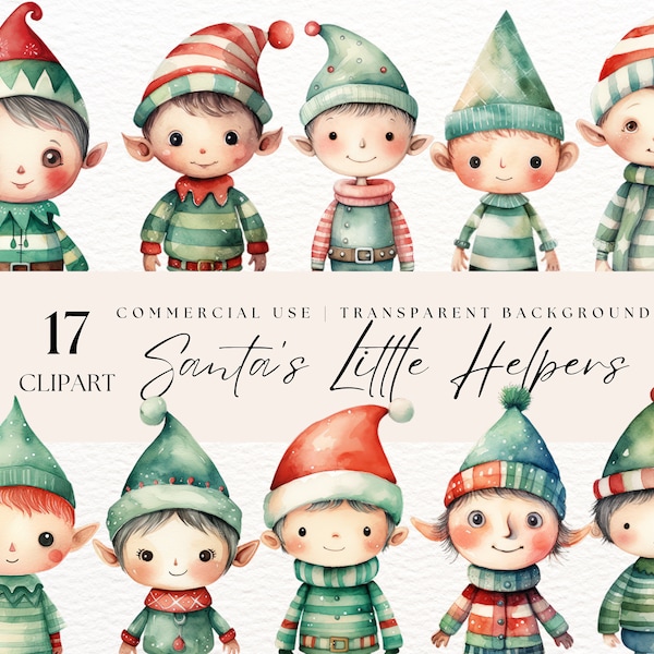 Santa Claus Helpers Clipart Png | Christmas Boy Clipart | Kids Christmas Svg | Christmas Clip Art | Christmas Elf | Little Elves Png