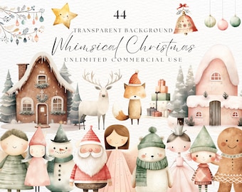 Whimsical Christmas Characters | Scandinavian Christmas Clipart | Watercolor Christmas Clipart Bundle | Snowmen Clipart | Christmas Tree Png