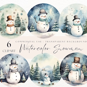 Clipart Bonhomme de neige aquarelle | Utilisation commerciale | Clipart Bonhomme de neige | Peint à la main | Journal indésirable | Lot d'aquarelles | Créations numériques en papier