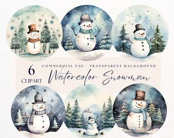Watercolor Snowman Clipart | Commercial Use | Snowman Clip Art |  Hand Painted | Junk Journal | Watercolor Bundle | Digital Paper Craft