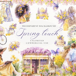 Clipart primaverile ad acquerello / Pacchetto clipart primaverile / Clipart estiva / Giardino primaverile / Clipart romantica / Clipart Png cottagecore primaverile