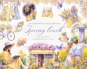 Watercolor Spring Clipart | Spring Clipart Bundle | Summer Clipart | Spring Garden | Romantic Clipart | Springtime Cottagecore Png Clipart