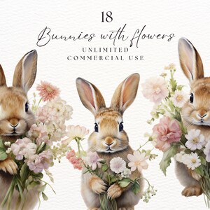 Rabbit With Flower Clipart Png | Spring Clipart | Decoupage Prints | Rabbit Png| Instant Download | Nursery Decor |  | Bunny with Flower Png