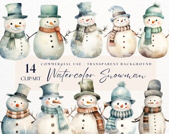 Christmas Snowman Watercolor Clipart | Digital Download | Snowman Download | Winter Holidays | Card Making | Paper Craft | Snowmen Clipart