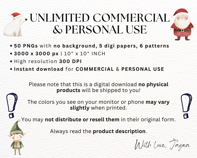 May include: A digital download of 50 PNG images, 5 digital papers, and 6 patterns. The images are 3000 x 3000 pixels and 10 inches by 10 inches. The images are high resolution and 300 DPI. The download is for commercial and personal use.